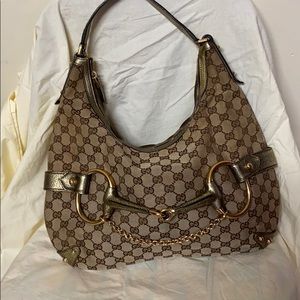 Gucci Canvas Horsebit Shoulder Bag
